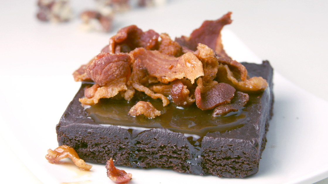 Brownie with bacon on top