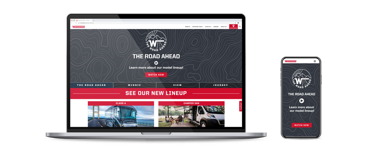 Winnebago's Virtual RV Show website shown on desktop and mobile devices