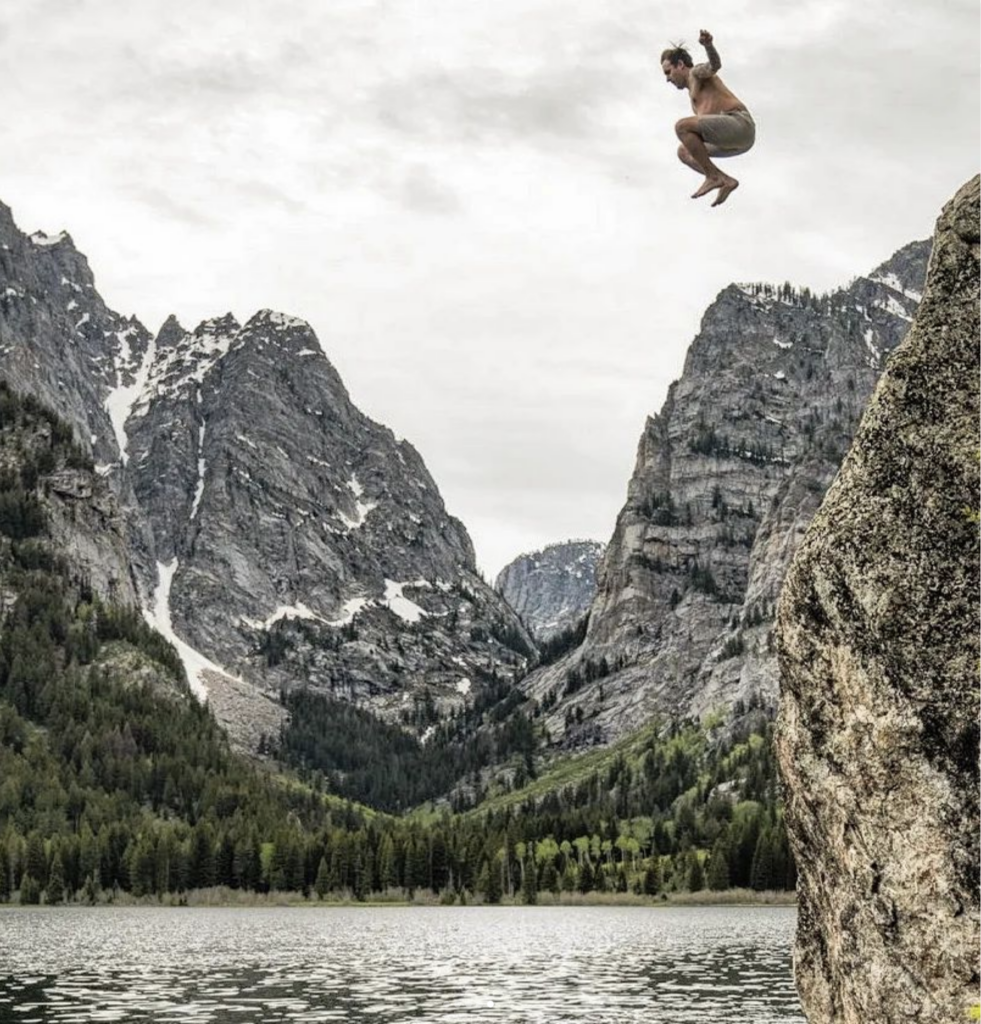 Preston Stevens cliff jumping at Phelps Lake