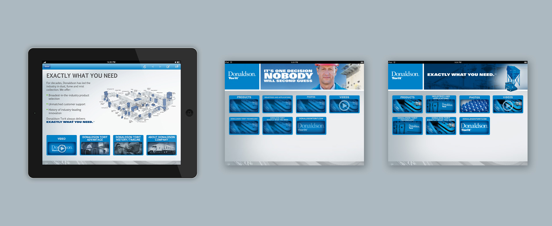 Donaldson ipad app screen mockups