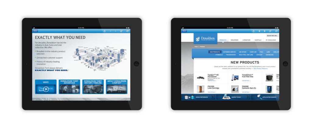 Donaldson ipad app screen mockups