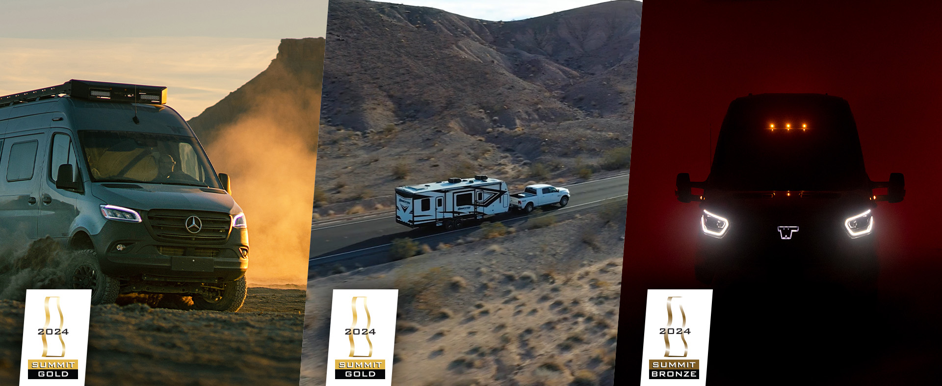 Collage of Winnebago Revel, Grand Design RV, and Winnebago eRV2