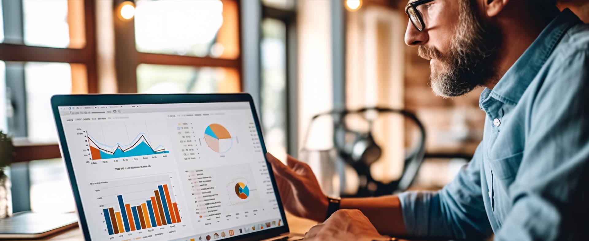 A man reviewing analytics data on his laptop
