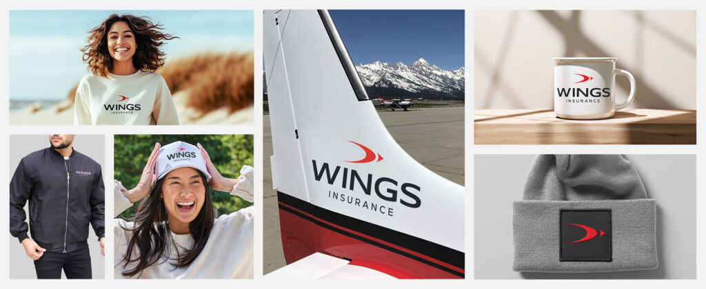 wings logo on different types of merch